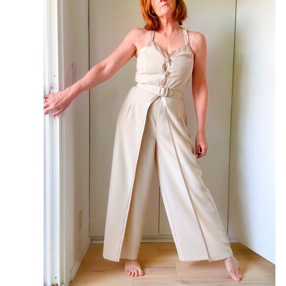 Vintage 90s Beige Nude Formal Jumpsuit Size 6 | Elegant Cocktail Evening - Picture 5 of 13